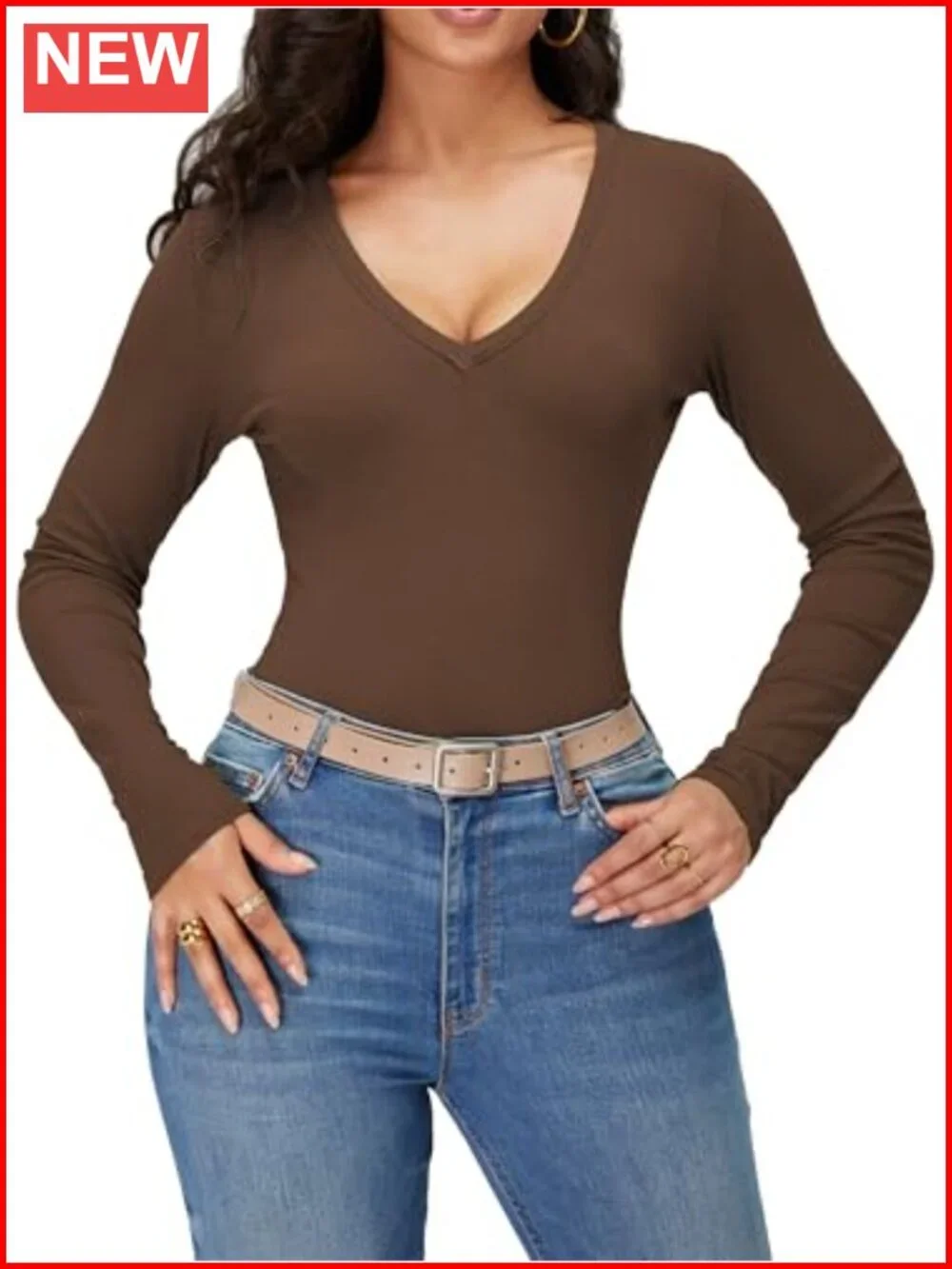 Women's Long Sleeve V Neck Ribbed Knit Slim Fit Business Casual Top